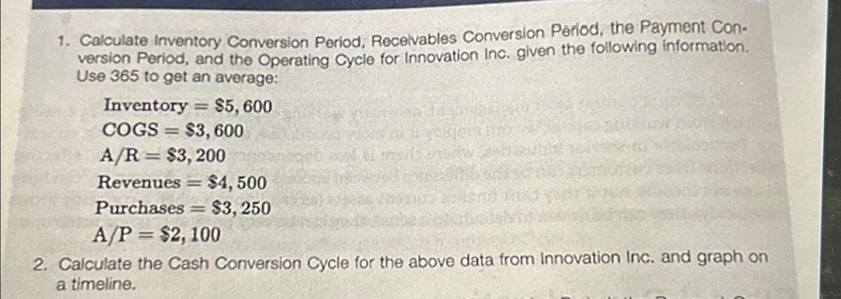 Solved Calculate Inventory Conversion Period Recelvables 3863