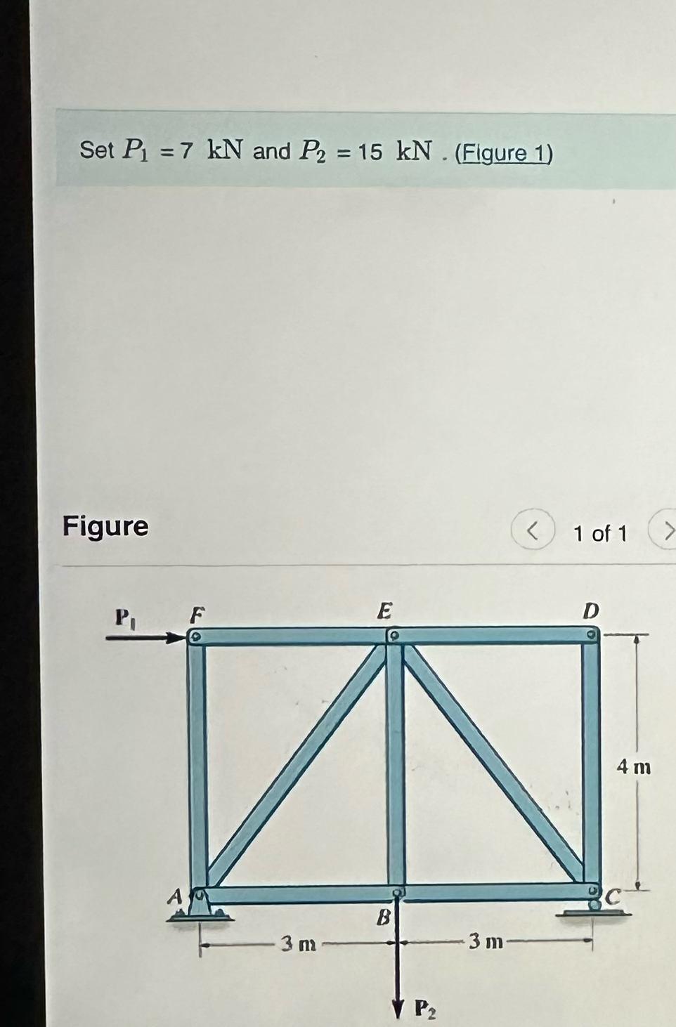 Solved Set P1=7kN ﻿and P2=15kN. (Figure 1)Figure1 ﻿of 1Part | Chegg.com