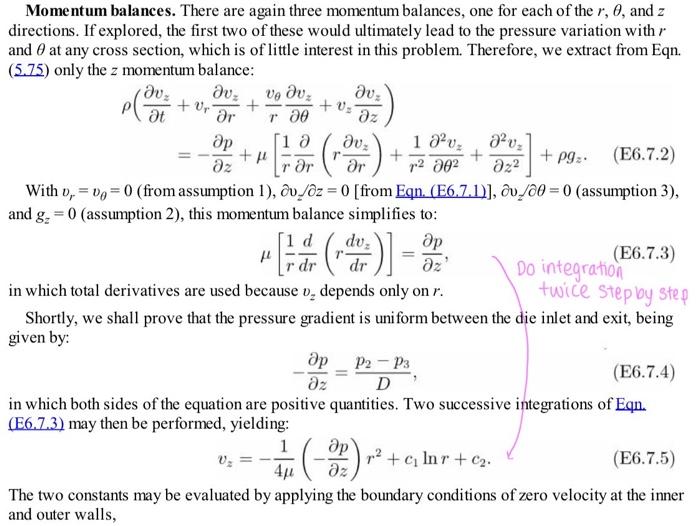 Solved Momentum balances. There are again three momentum | Chegg.com