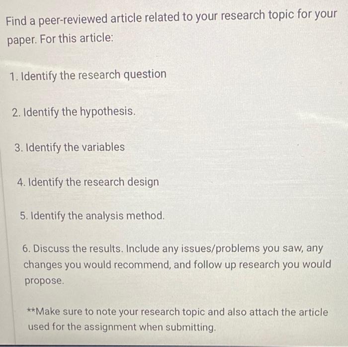 Solved Find a peer-reviewed article related to your research | Chegg.com