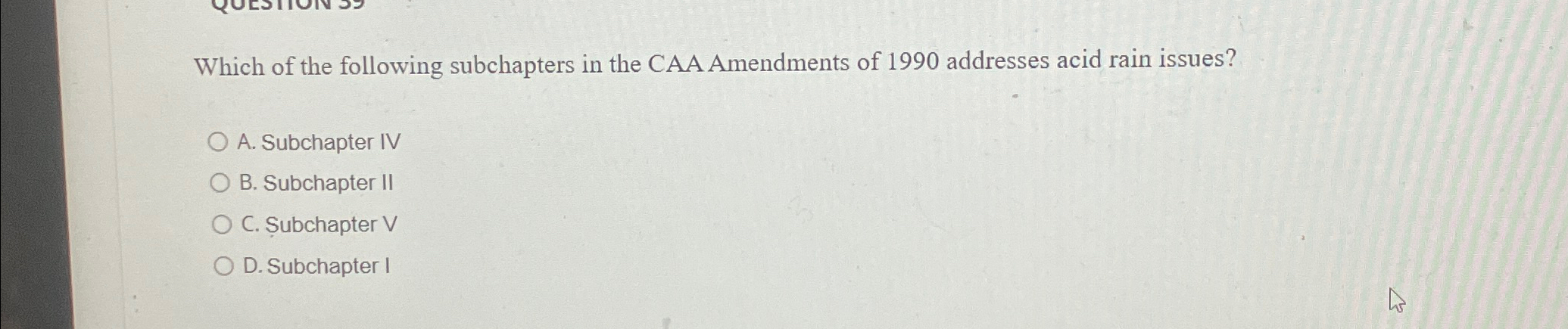 Solved Which Of The Following Subchapters In The CAA | Chegg.com