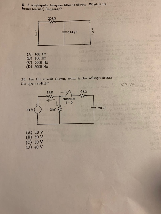 Solved 5. A singlepole, lowpass filter is shown. What is