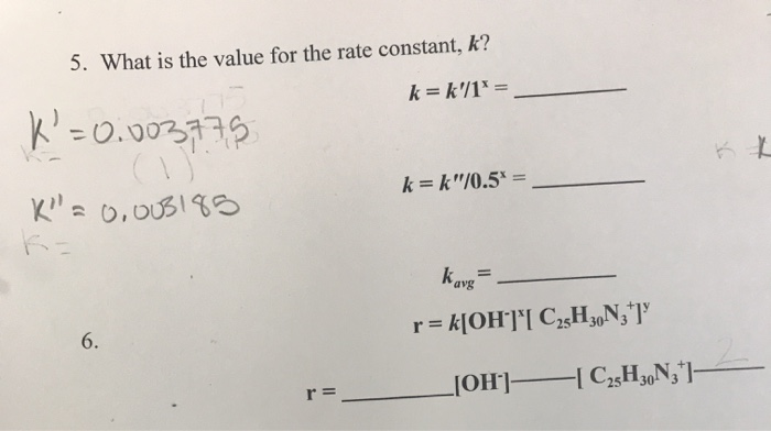 Solved 5. What is the value for the rate constant, k? k = | Chegg.com