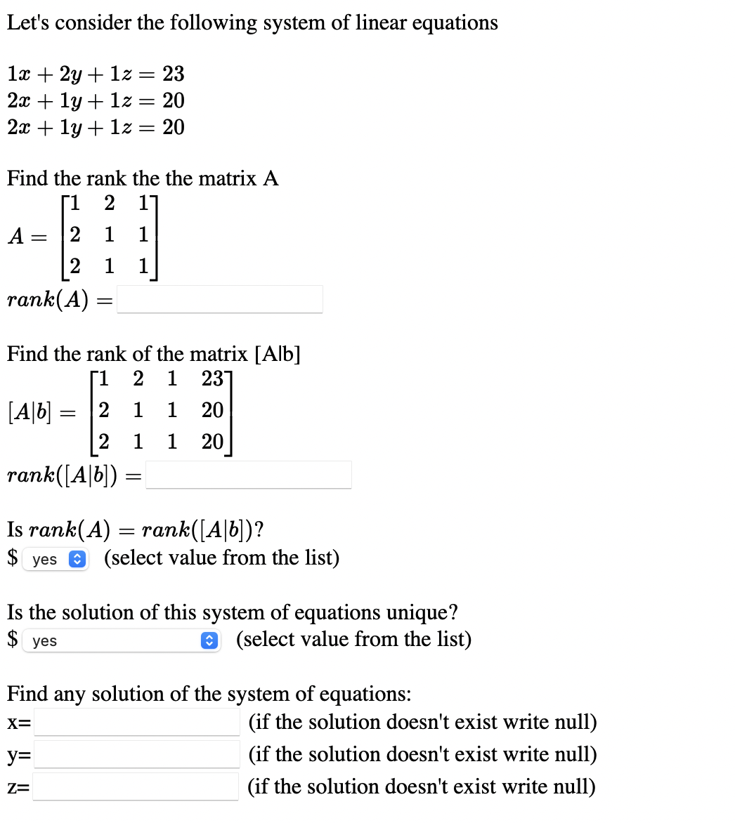 Solved Let's consider the following system of linear | Chegg.com