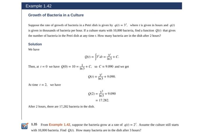 Solved Example 1.42 Growth of Bacteria in a Culture Suppose | Chegg.com