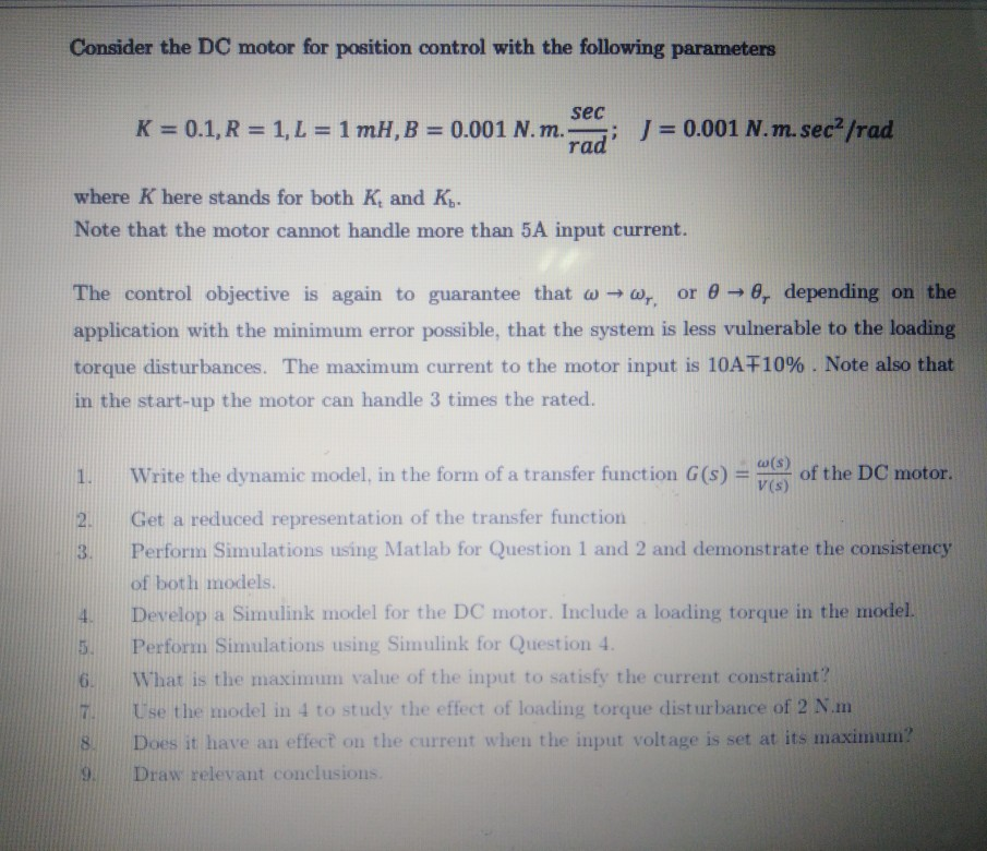 Solved Consider the DC motor for position control with the | Chegg.com