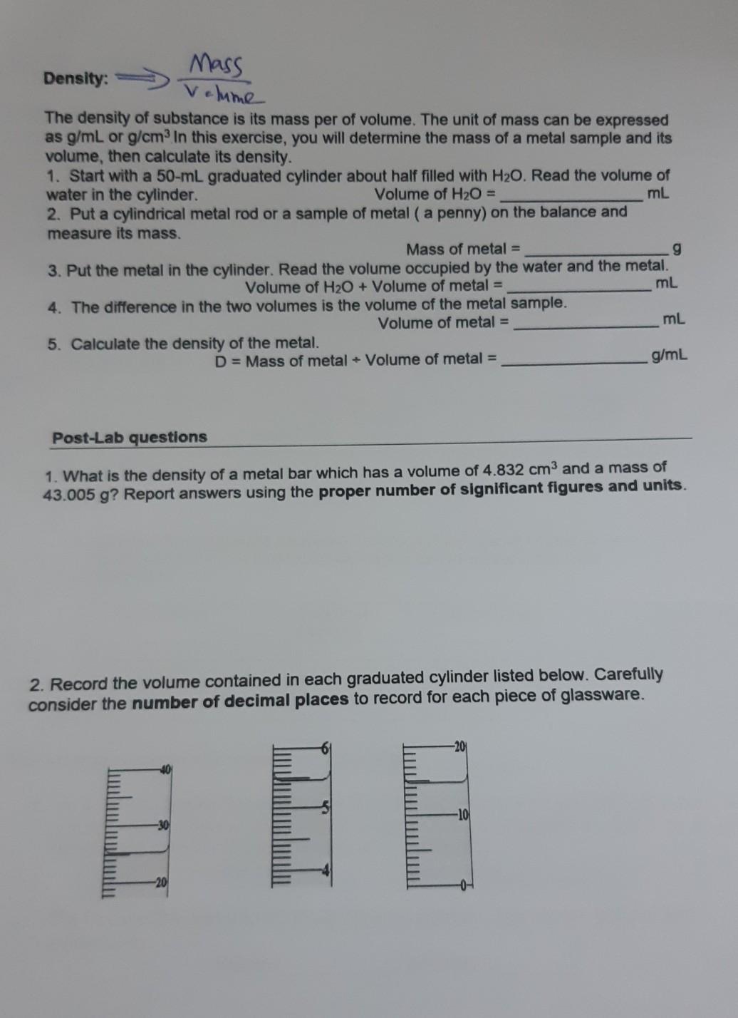 results of measurements in an experiment are