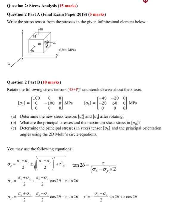 Solved Write the stress tensor from the stresses in the | Chegg.com