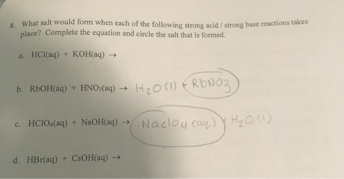 Solved & What salt would form when each of the following | Chegg.com