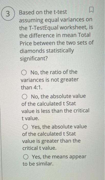 Based on the t-test assuming equal variances on the T-TestEqual worksheet, is the difference in mean Total Price between the