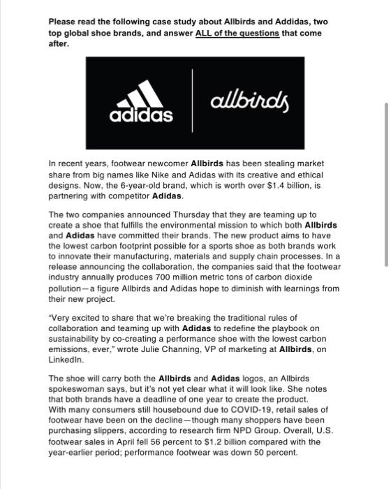 Solved Please read the following case study about Allbirds