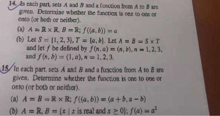 Solved 14. In each part, sets A and B and a function from A | Chegg.com