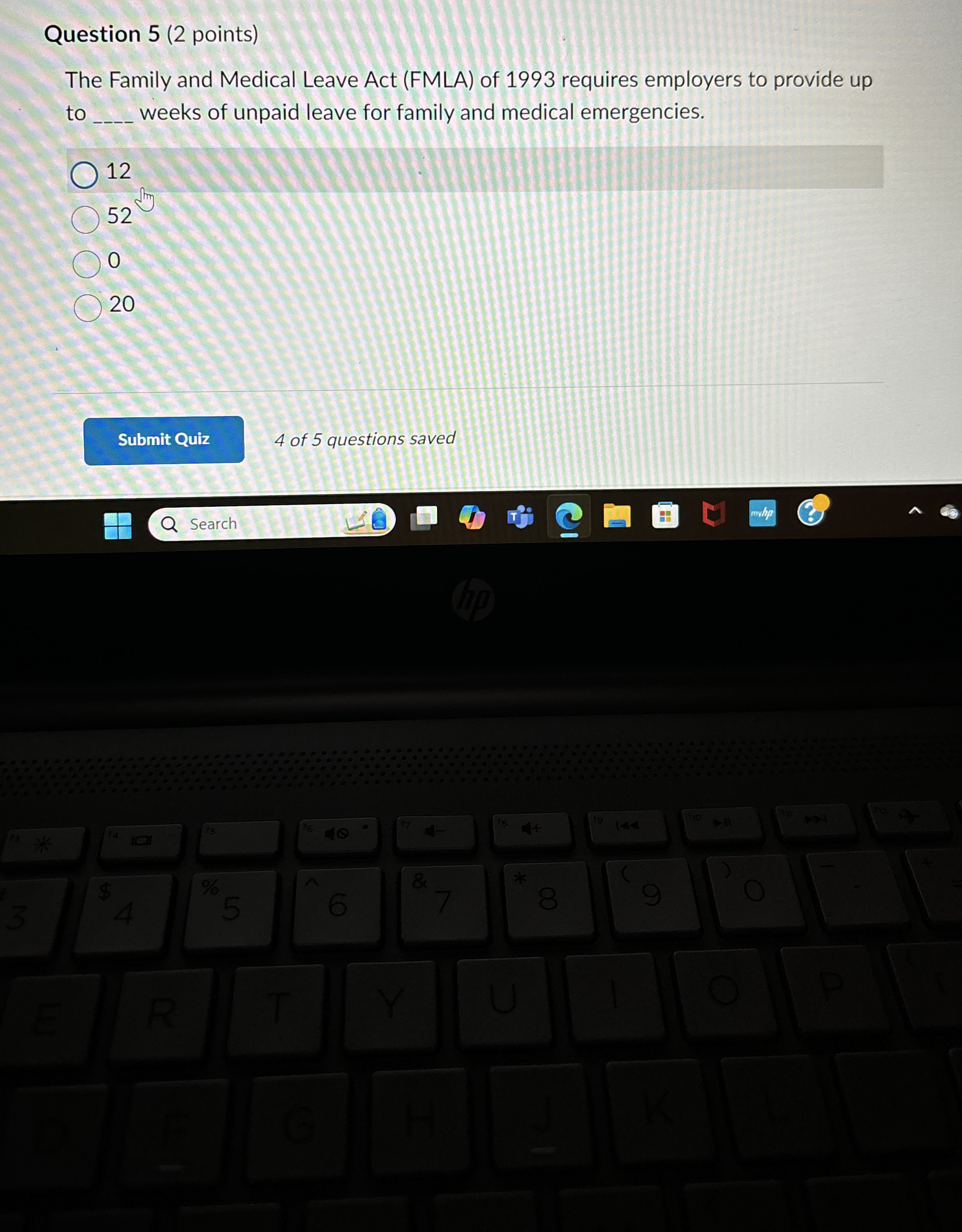 Solved Question 5 (2 ﻿points)The Family and Medical Leave | Chegg.com