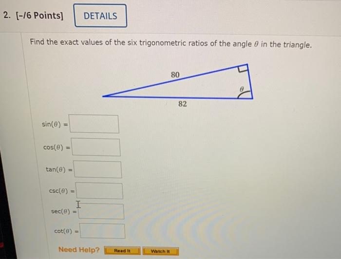 Solved Find The Values Of The Trigonometric Functions Of θ 4944