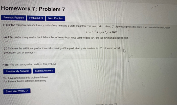 Solved Homework 7: Problem 7 Previous Problem Problem List | Chegg.com