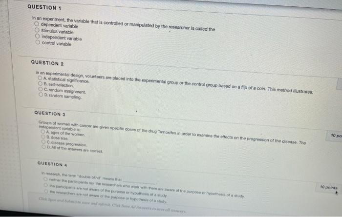 Solved QUESTION 1 In an experiment, the variable that is | Chegg.com
