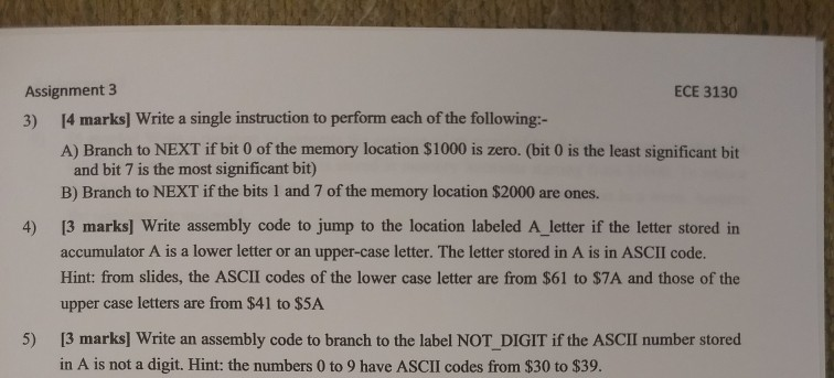 Assignment 3 ECE 3130 3) [4 marks) Write a single | Chegg.com