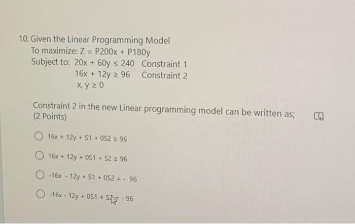 Solved 9. Given the Linear Programming Model. To maximize: Z | Chegg.com