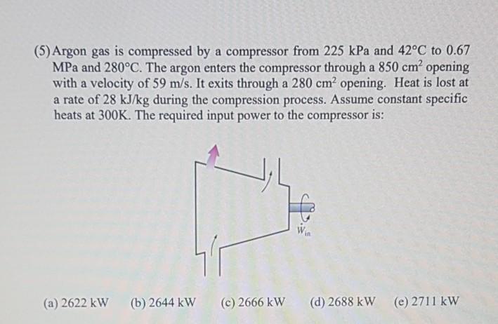 Solved (5) Argon gas is compressed by a compressor from 225 | Chegg.com