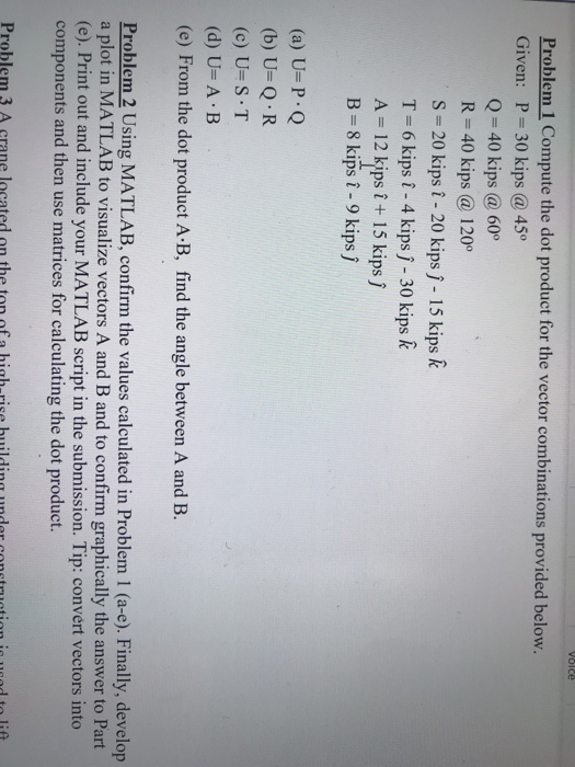 Solved Voice Problem 1 Compute the dot product for the | Chegg.com