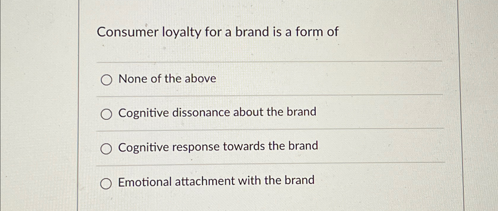 Solved Consumer loyalty for a brand is a form ofq,None of | Chegg.com