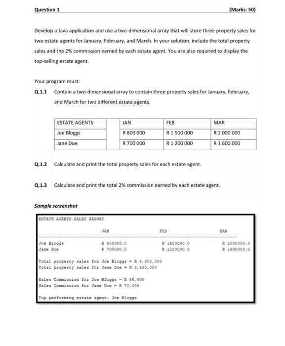 Solved Question 1 Develop a Java application and use a | Chegg.com