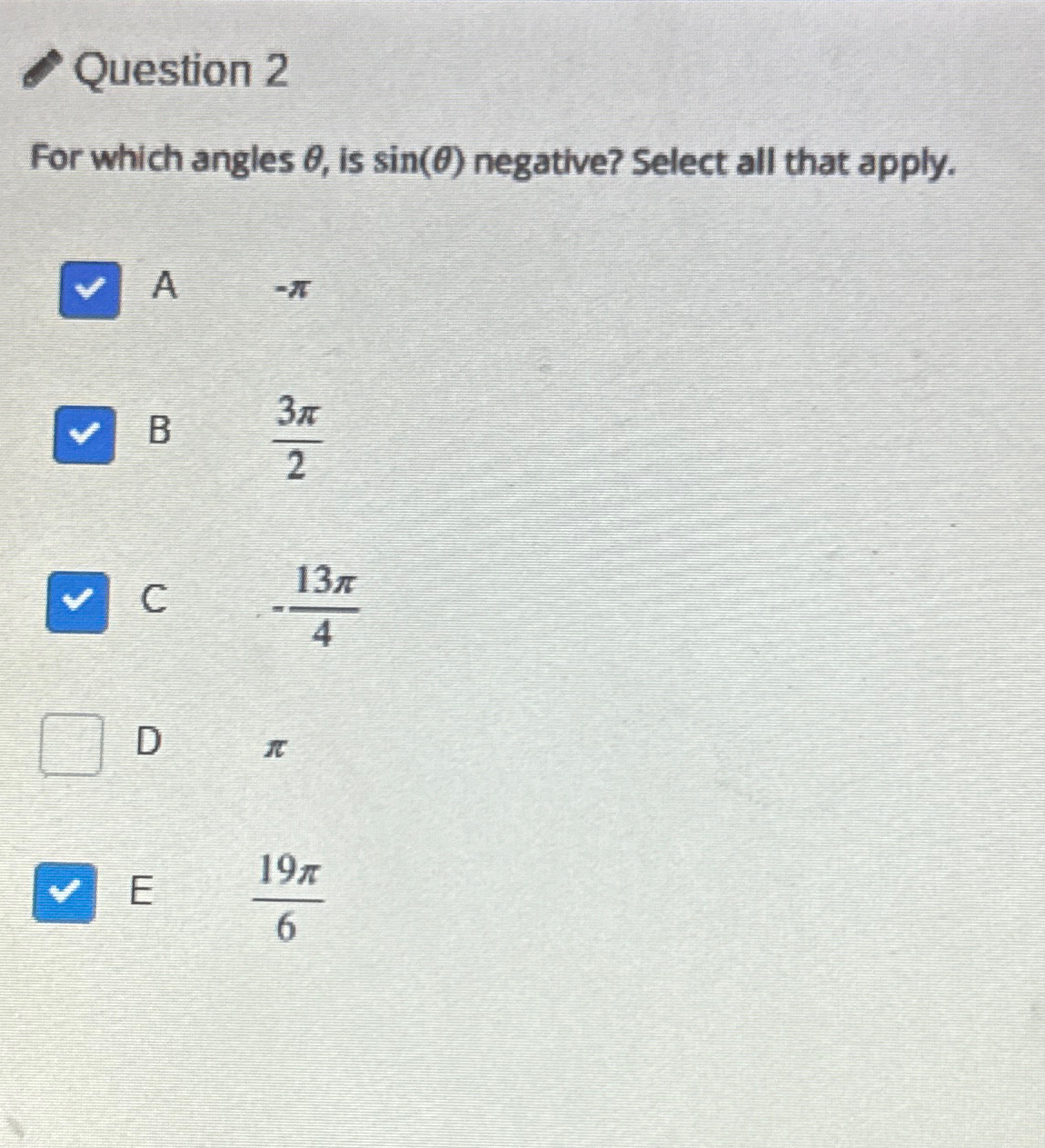 Solved Question 2for Which Angles θ ﻿is Sin θ ﻿negative