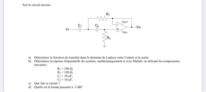 Solved a) Determine the transfer function in the Laplace | Chegg.com