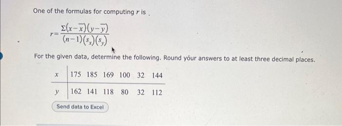 Solved One of the formulas for computing r is . | Chegg.com