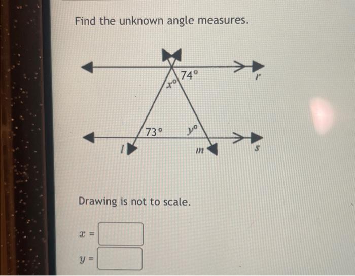 Solved Find the unknown angle measures. Drawing is not to Chegg.com