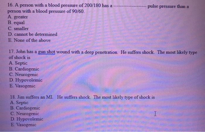 Solved Pulse Pressure Than A 16 A Person With A Blood Chegg Com