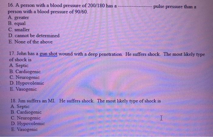 Solved Pulse Pressure Than A 16 A Person With A Blood Chegg Com