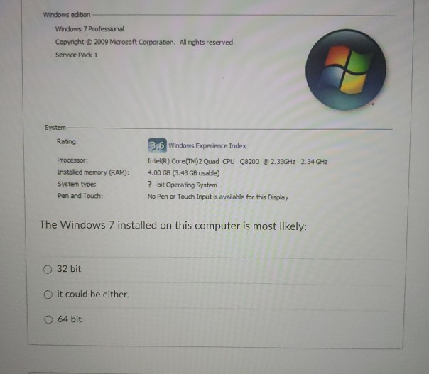 Solved Windows edition Windows 7 Professional Copyright © | Chegg.com