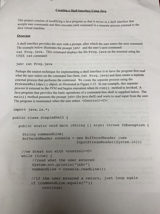 Creating a Shell Interface Using Java This project | Chegg.com