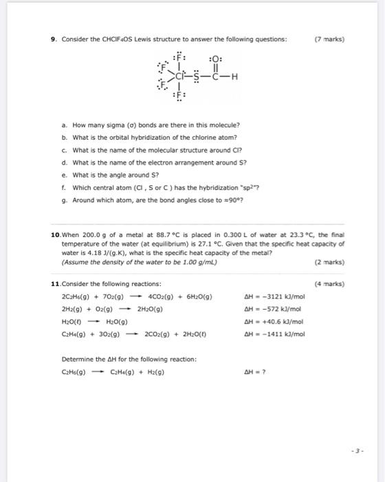 Solved 7 Marks 9 Consider The Chcif Os Lewis Structure Chegg Com