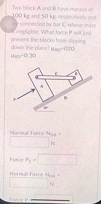 Solved Two Block A And B Have Masses Of 100 Kg And 50 Kg, | Chegg.com