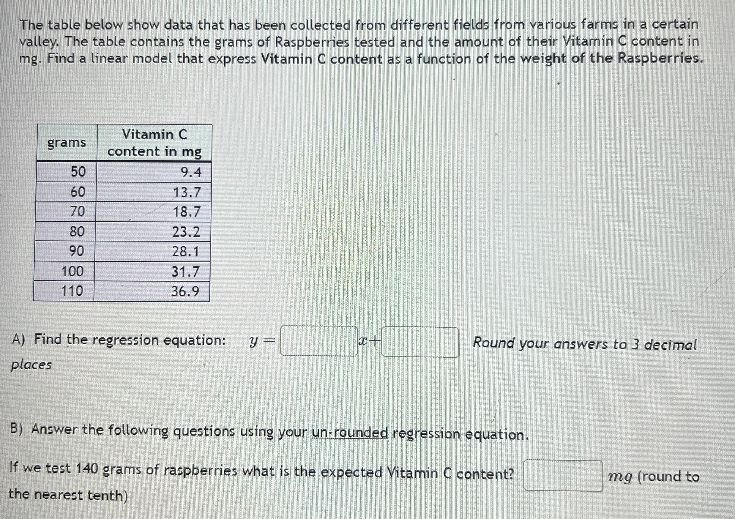 Solved The table below show data that has been collected | Chegg.com