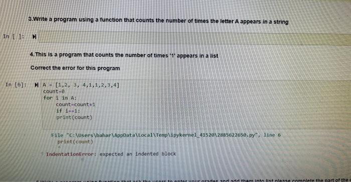 Solved 3. Write a program using a function that counts the | Chegg.com