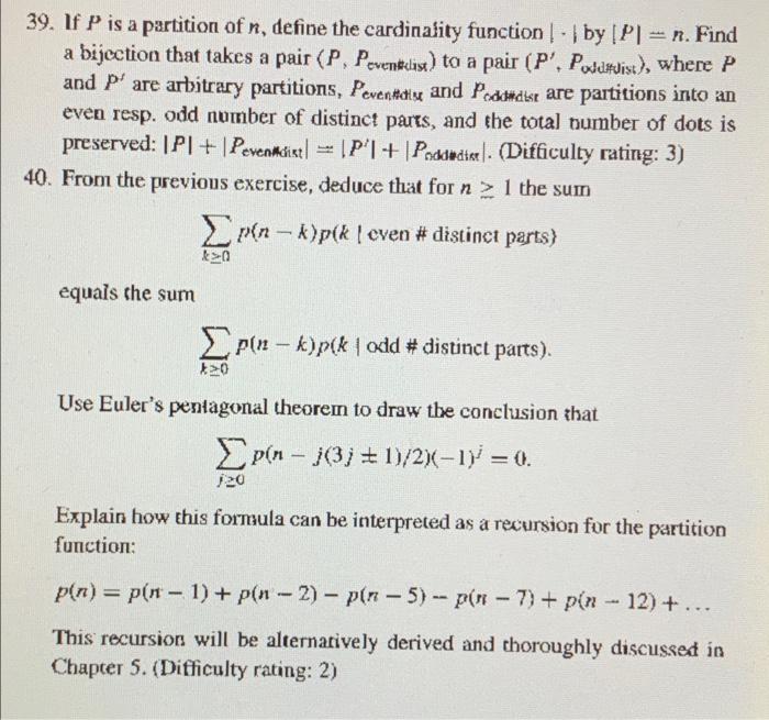 Solved 39. If P is a partition of n, define the