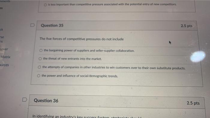 Solved Question 33 2.5pts The bargaining leverage of | Chegg.com