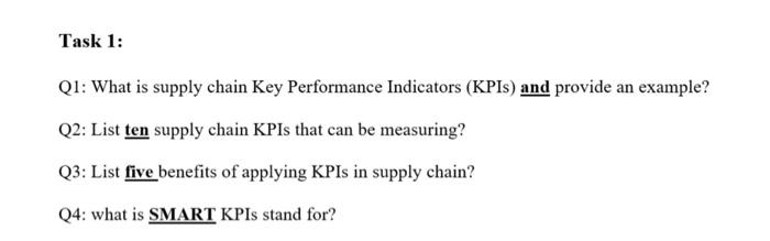 Solved Task 1: Q1: What is supply chain Key Performance | Chegg.com