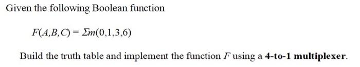 Solved Given The Following Boolean Function F(A,B,C)= | Chegg.com