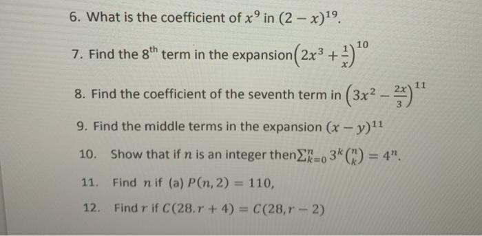 Solved 6 What Is The Coefficient Of X In 2 X 19 7 F Chegg Com