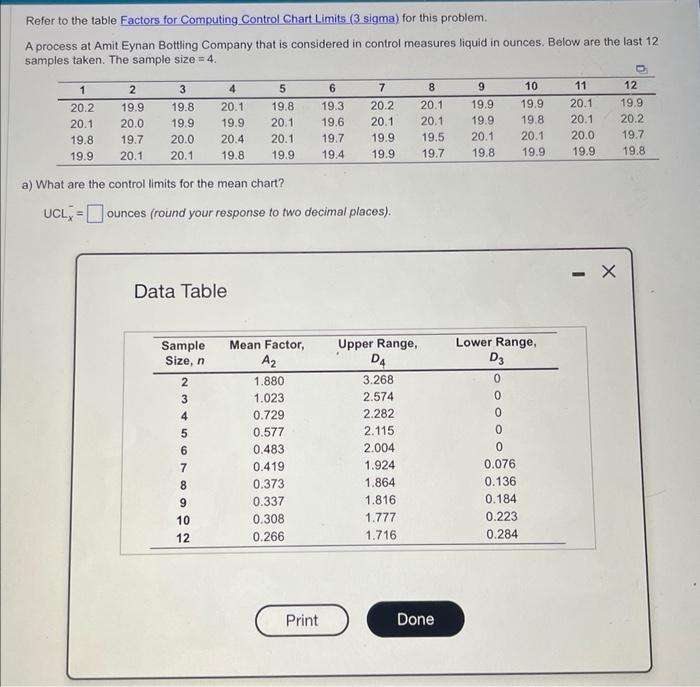 Solved Refer to the table Factors for Computing Control | Chegg.com
