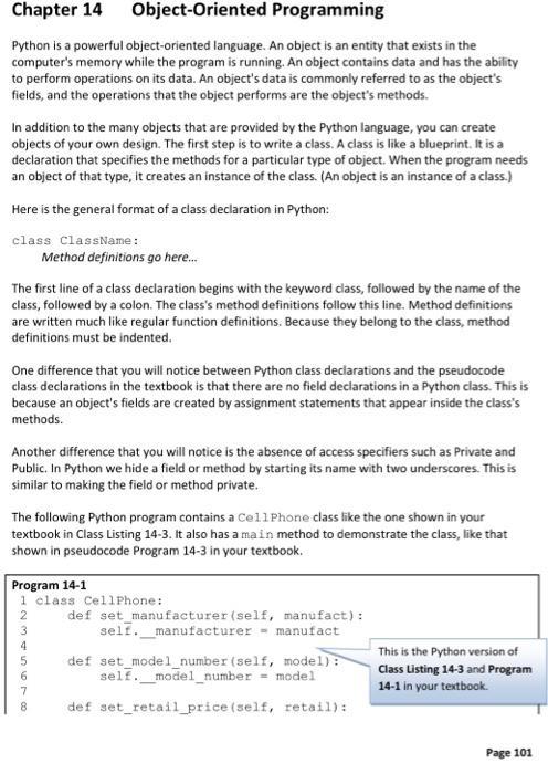 Solved Chapter 14 Object-Oriented Programming Python is a | Chegg.com