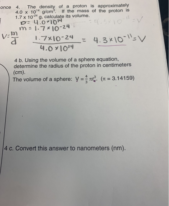 Solved Once 4 The Density Of A Proton Is Approximately 4 Chegg Com