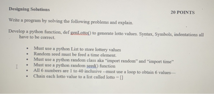 Solved Designing Solutions 20 POINTS Write a program by | Chegg.com