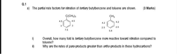 Solved Q.1 a) The partial rate factors for nitration of | Chegg.com