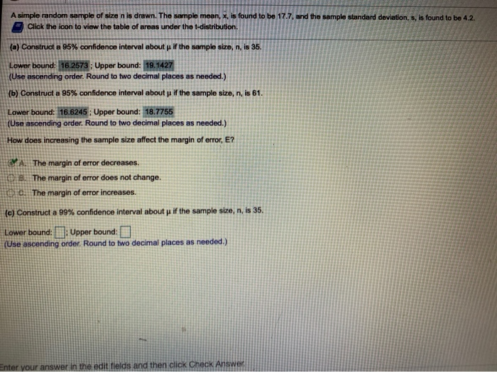 Solved A simple random sample of size n is drawn. The sample | Chegg.com