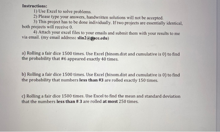 Solved Instructions: 1) Use Excel to solve problems. 2) | Chegg.com